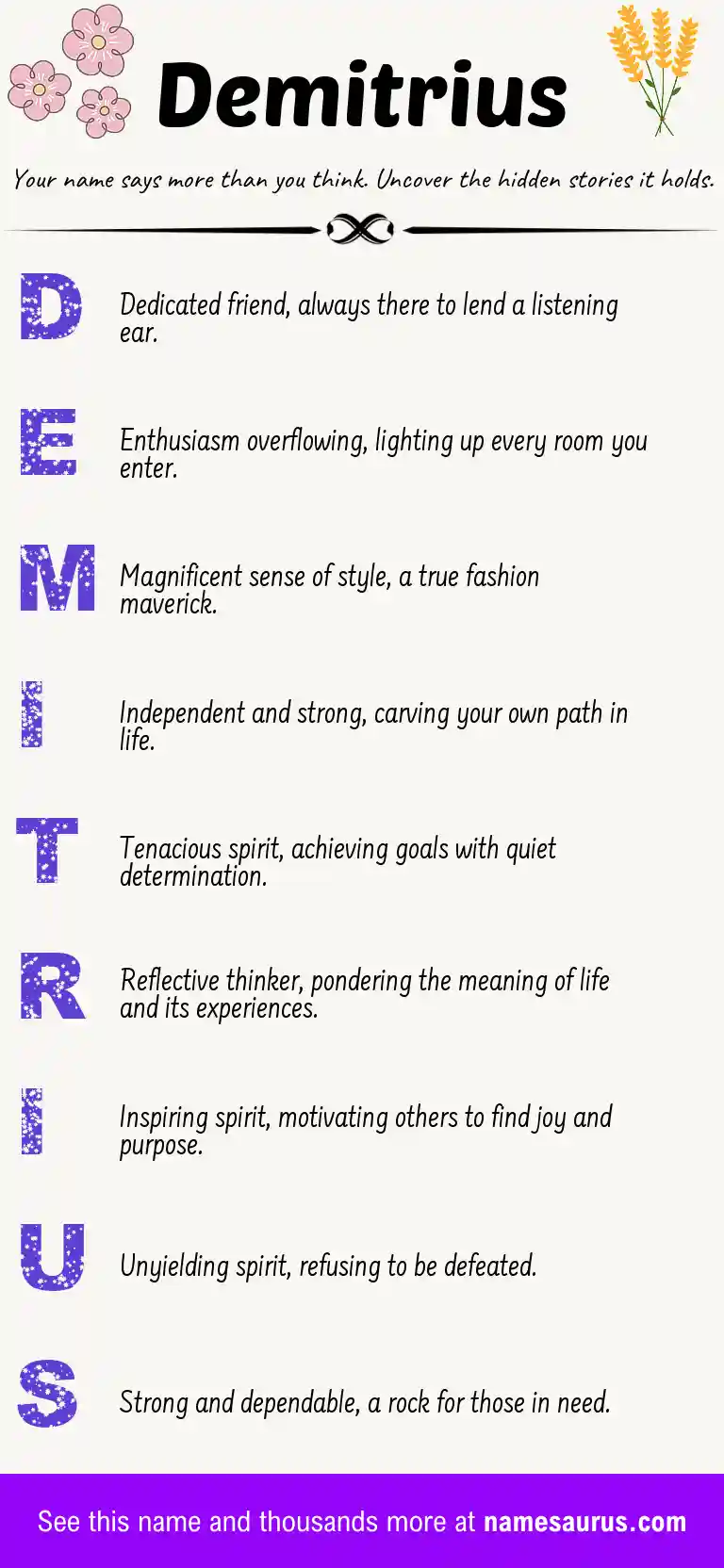 Acrostic poem about Demitrius.