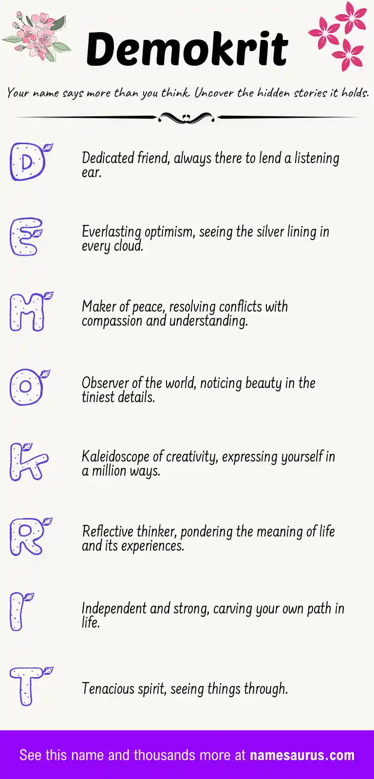 Acrostic poem about Demokrit.