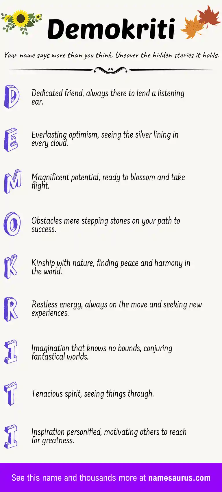 Acrostic poem about Demokriti.