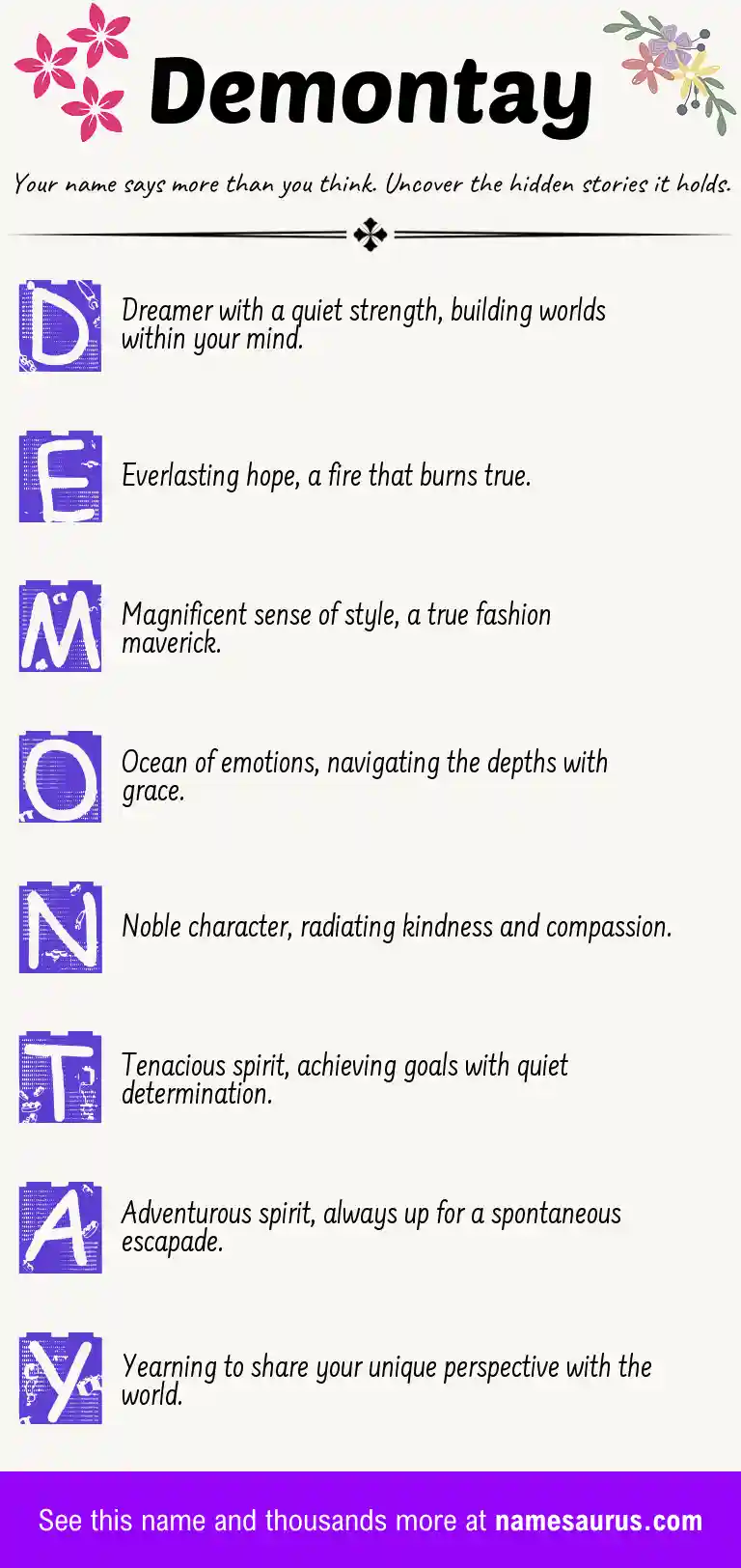 Acrostic poem about Demontay.