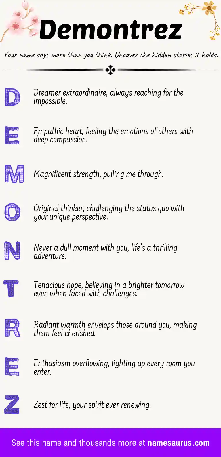 Acrostic poem about Demontrez.