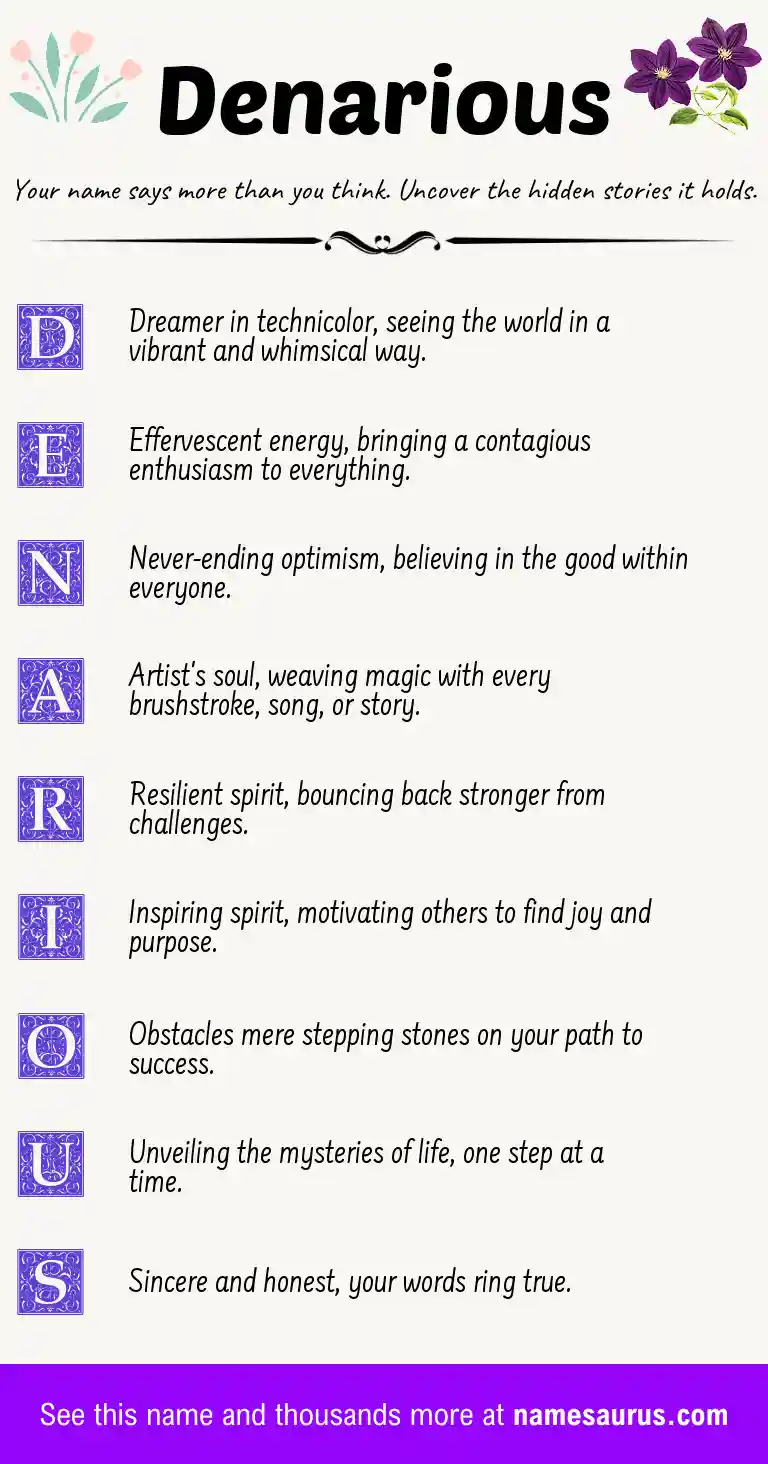Acrostic poem about Denarious.