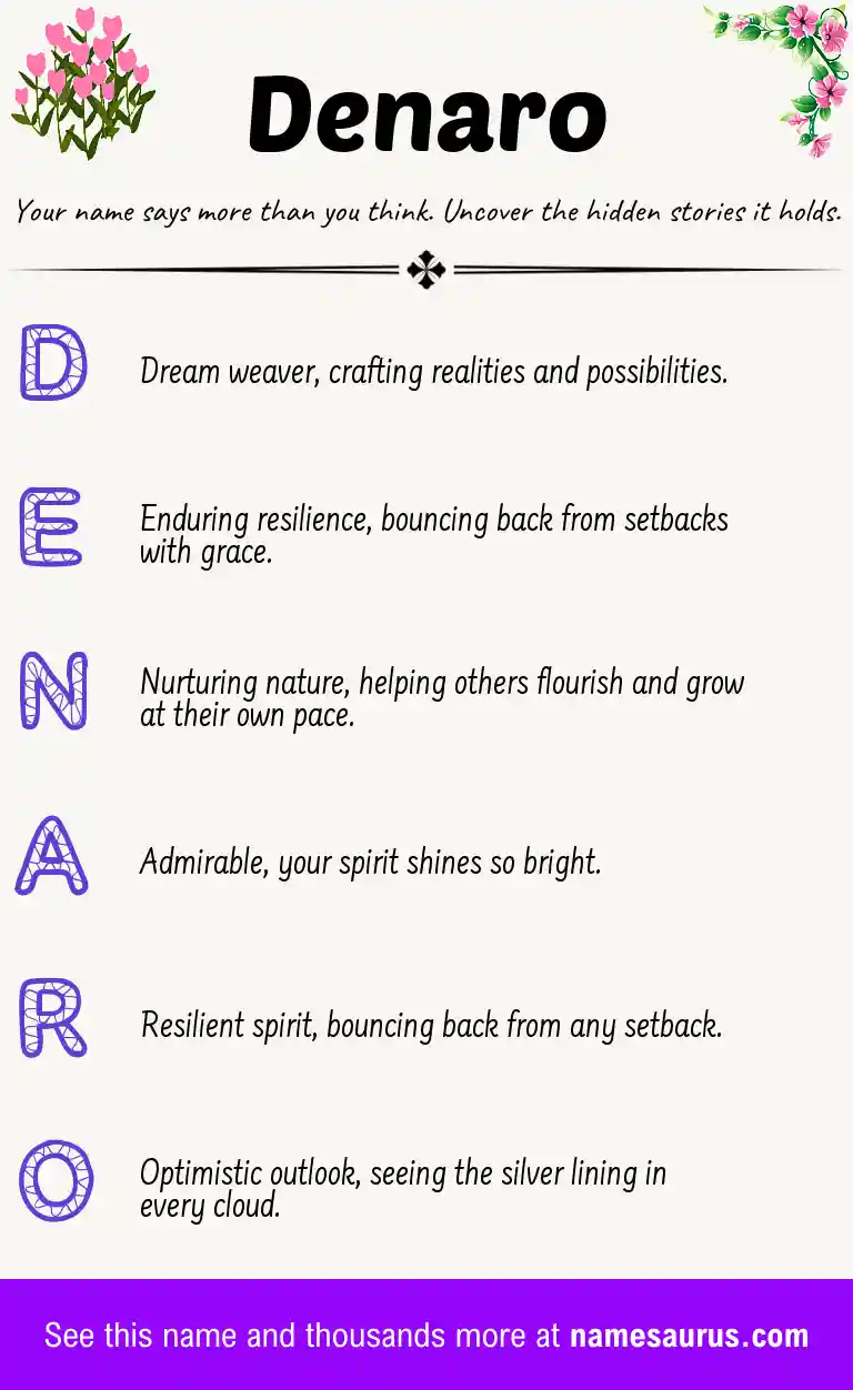 Acrostic poem about Denaro.