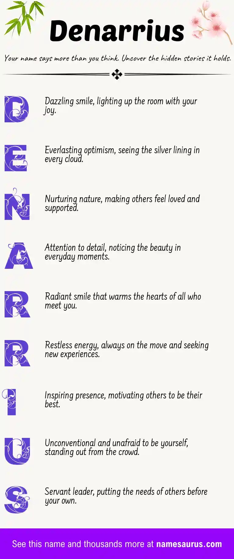 Acrostic poem about Denarrius.