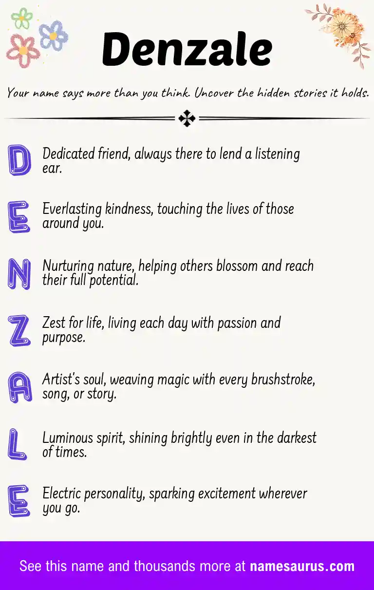 Acrostic poem about Denzale.