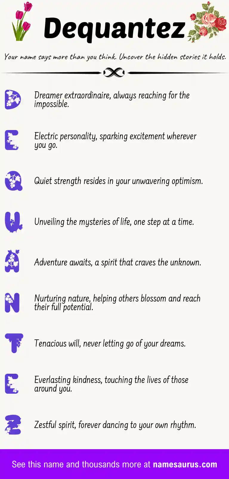 Acrostic poem about Dequantez.
