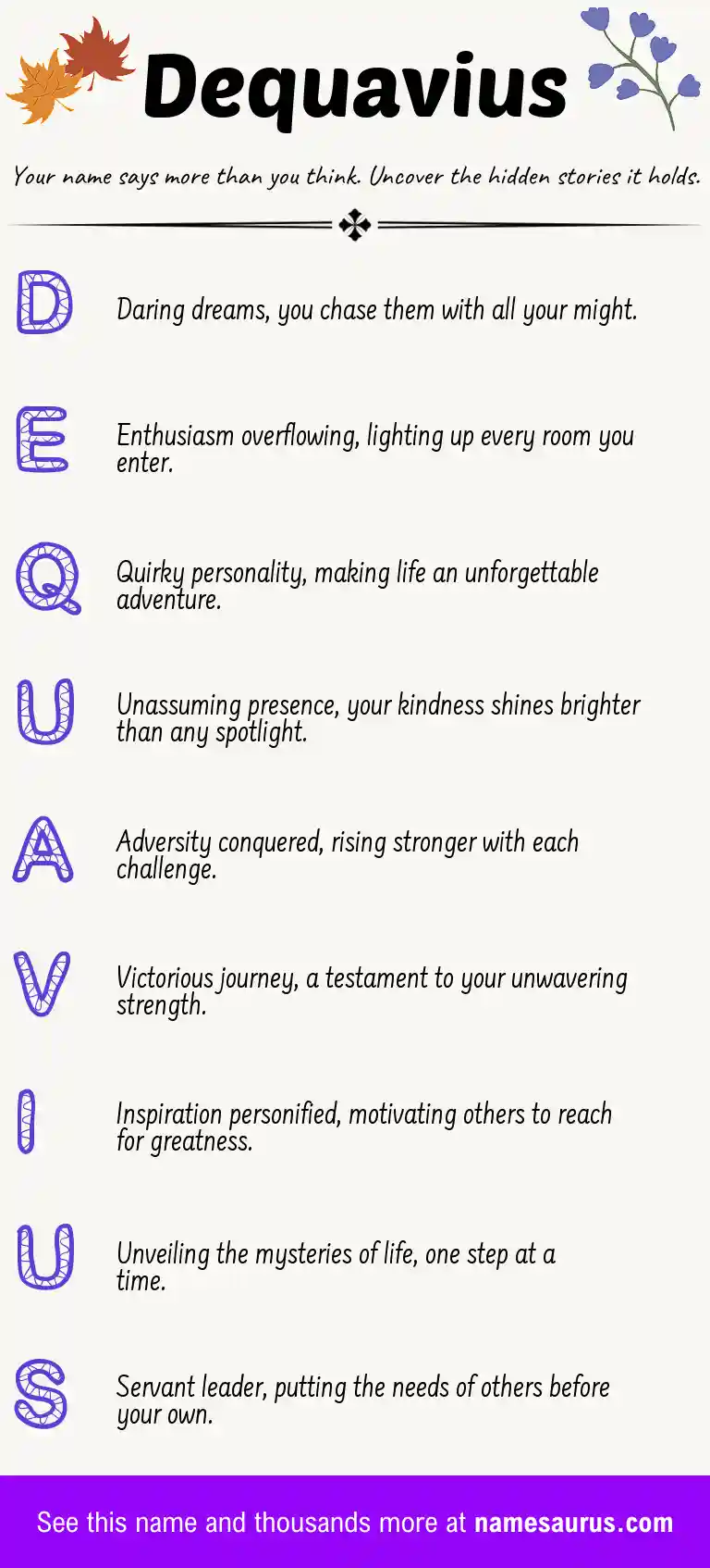 Acrostic poem about Dequavius.