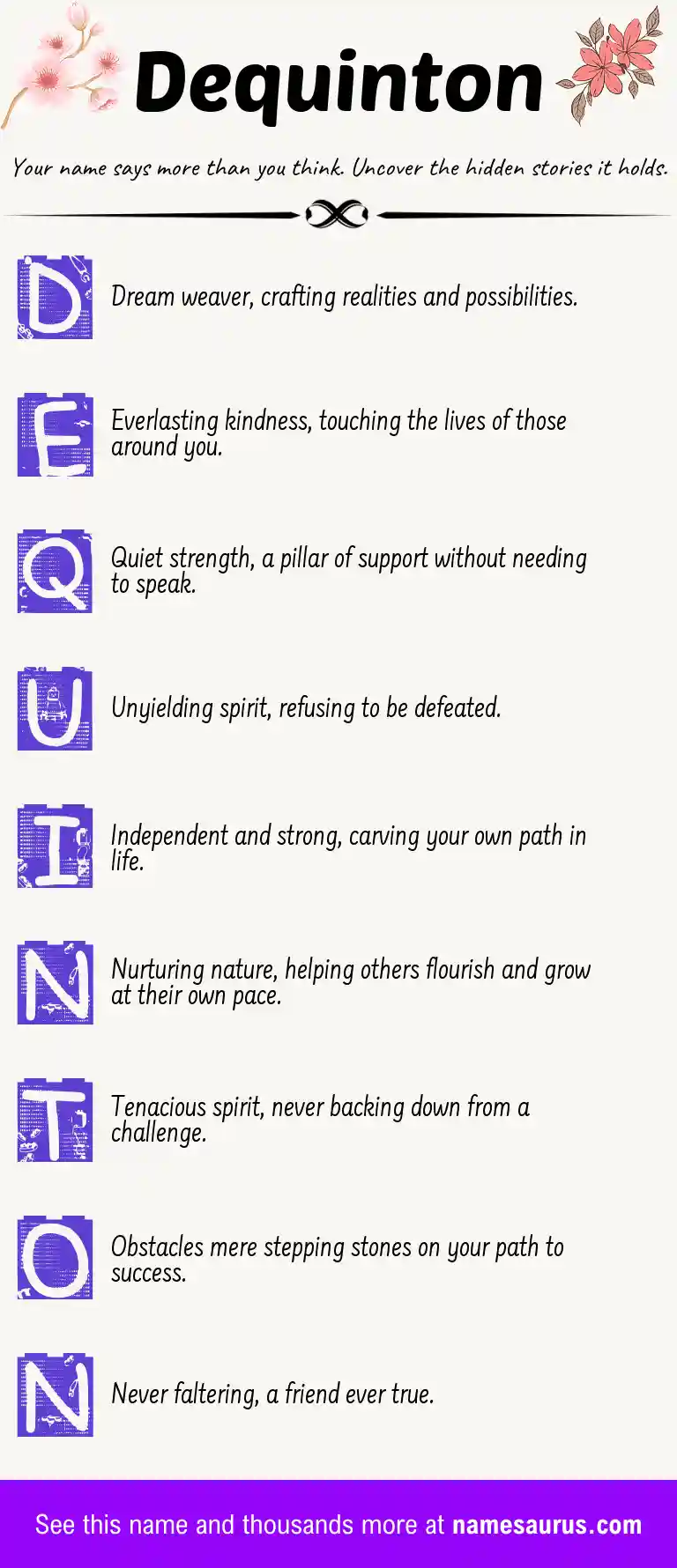 Acrostic poem about Dequinton.