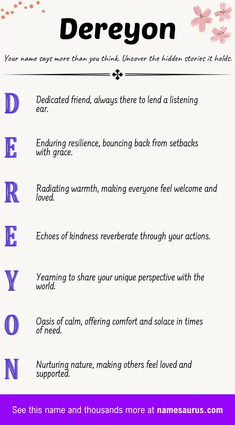 Acrostic poem about Dereyon.