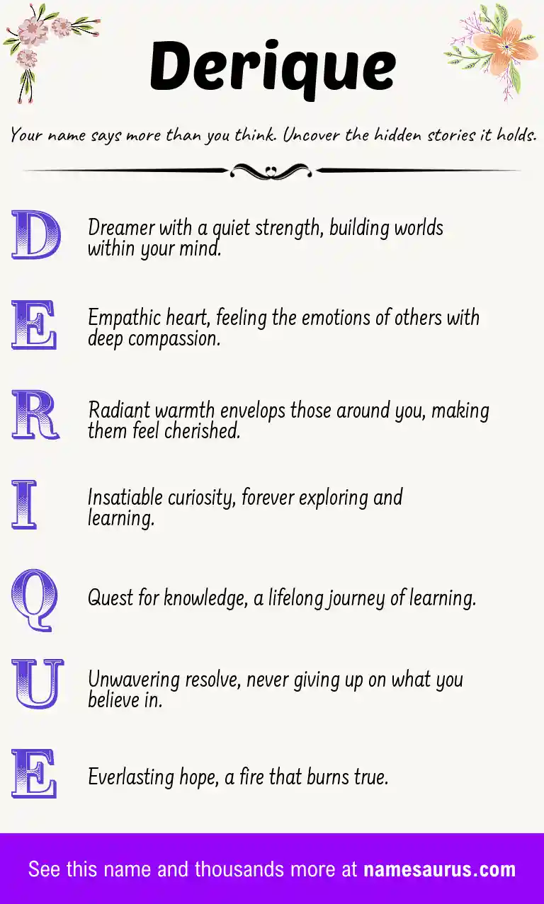 Acrostic poem about Derique.