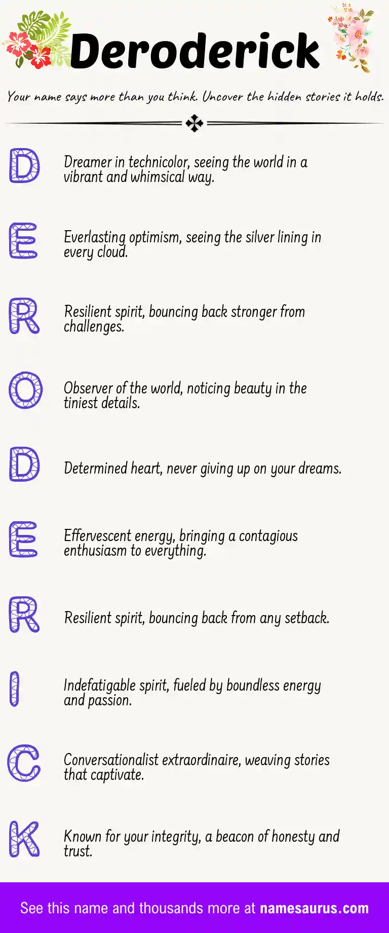 Acrostic poem about Deroderick.