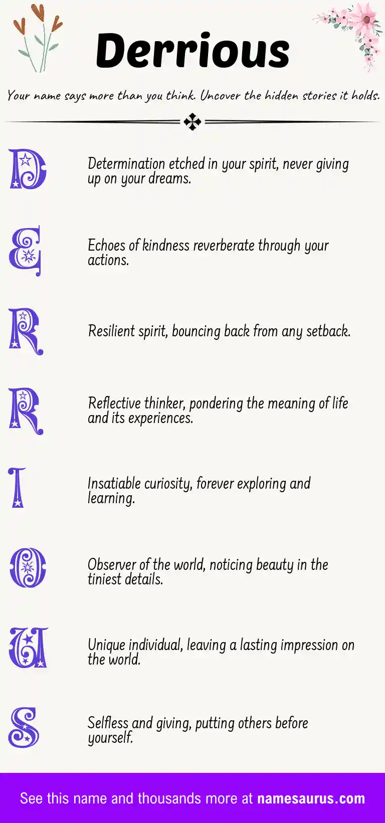 Acrostic poem about Derrious.