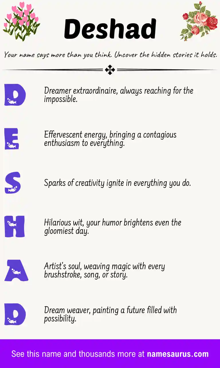 Acrostic poem about Deshad.