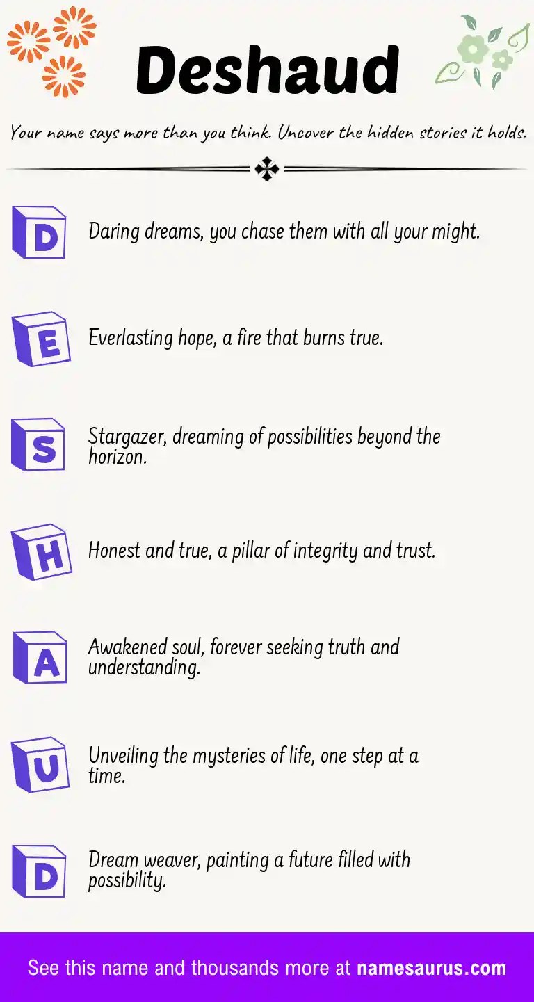 Acrostic poem about Deshaud.