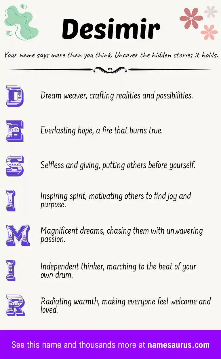 Acrostic poem about Desimir.