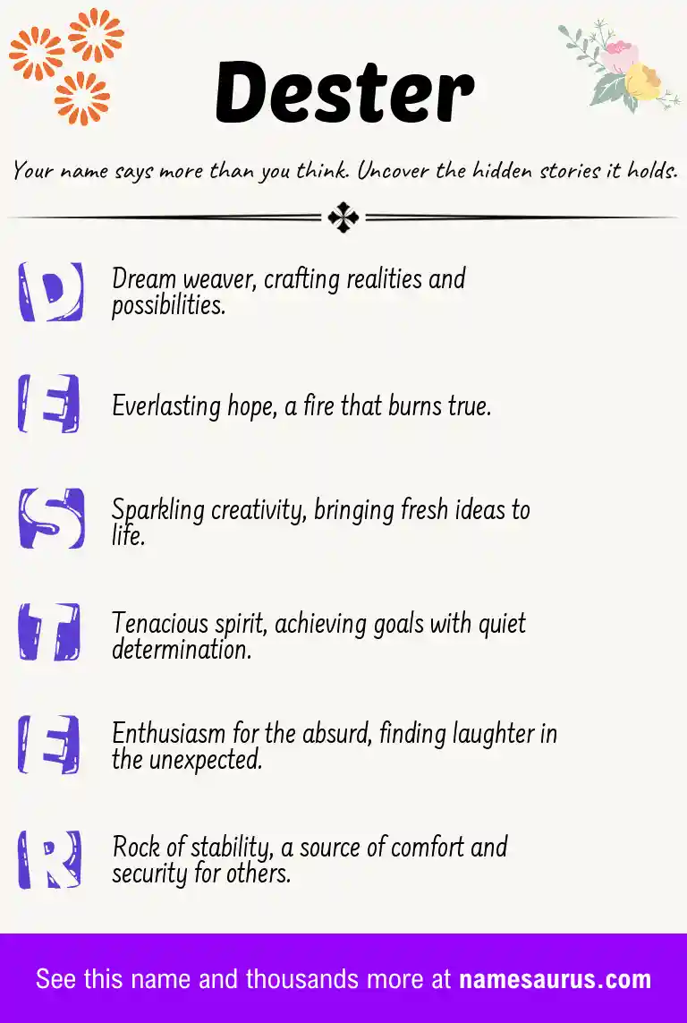 Acrostic poem about Dester.