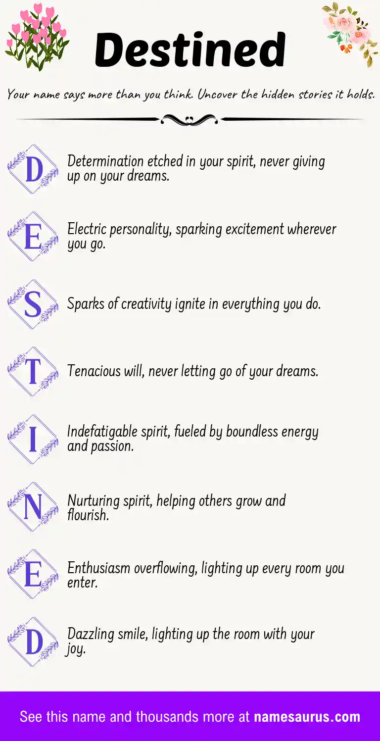 Acrostic poem about Destined.