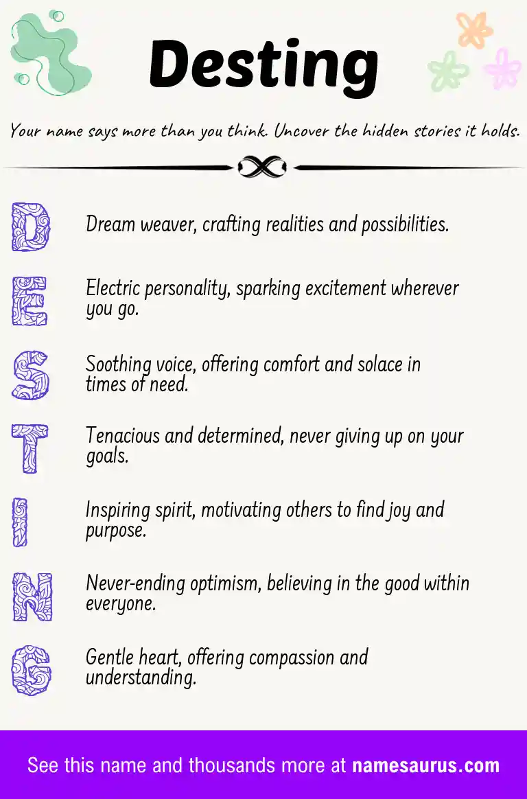 Acrostic poem about Desting.