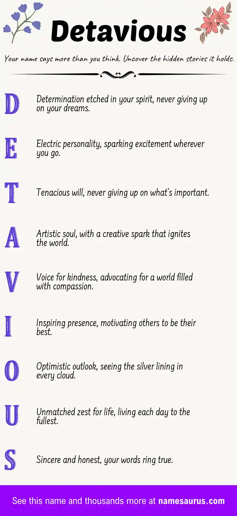 Acrostic poem about Detavious.