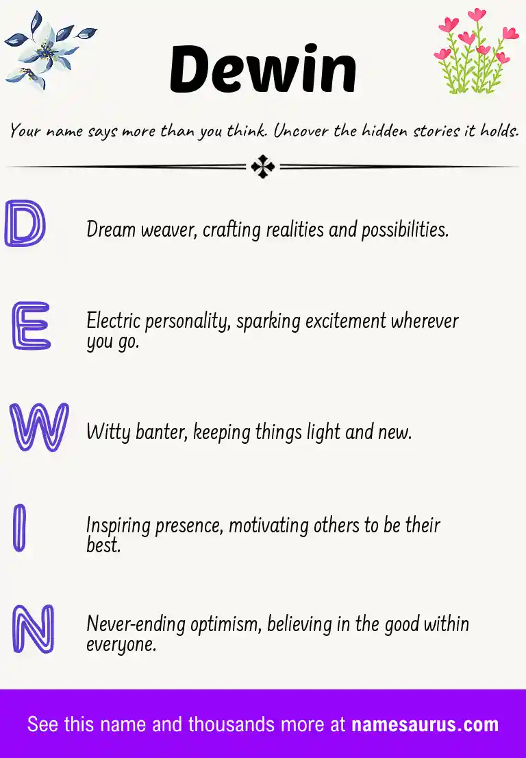 Acrostic poem about Dewin.