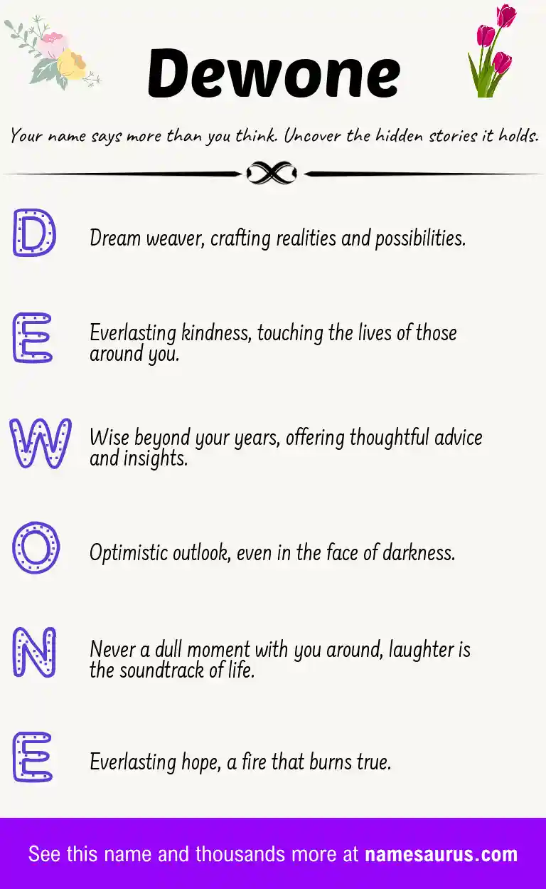 Acrostic poem about Dewone.