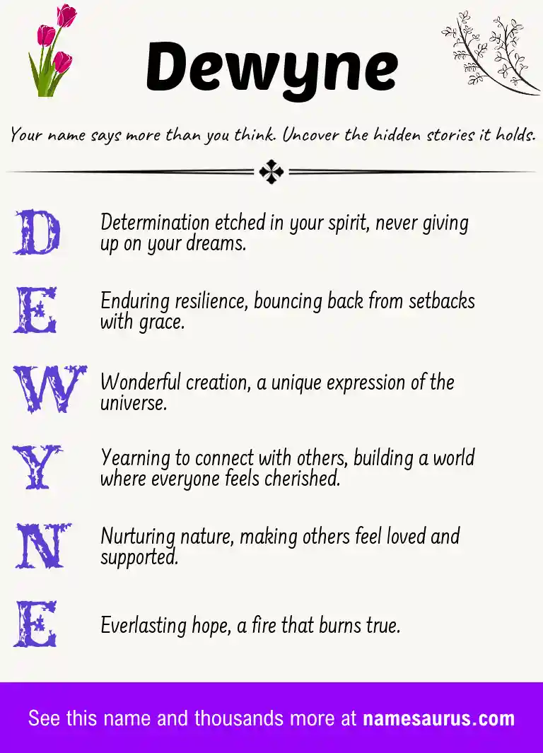 Acrostic poem about Dewyne.