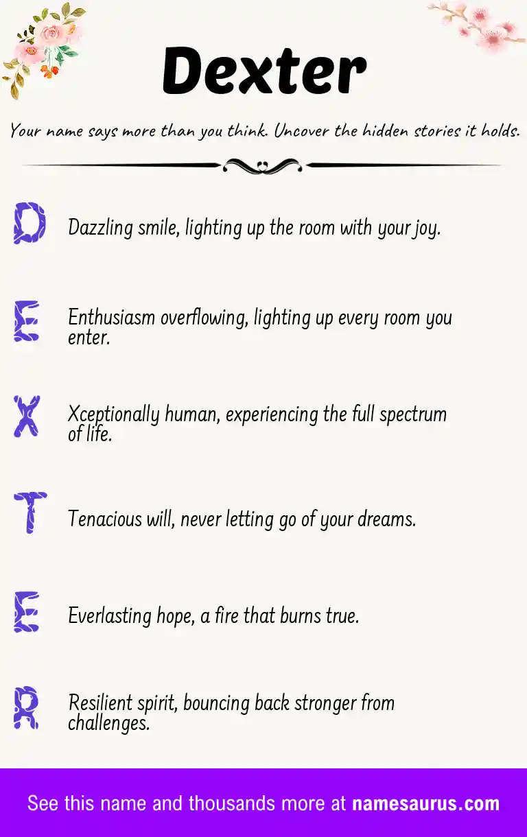 Acrostic poem about Dexter.