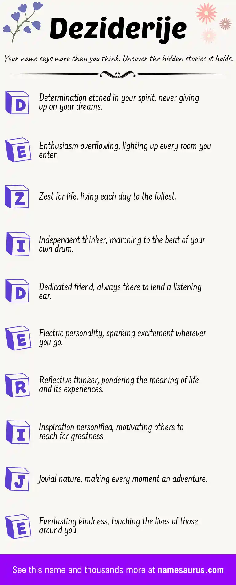 Acrostic poem about Deziderije.