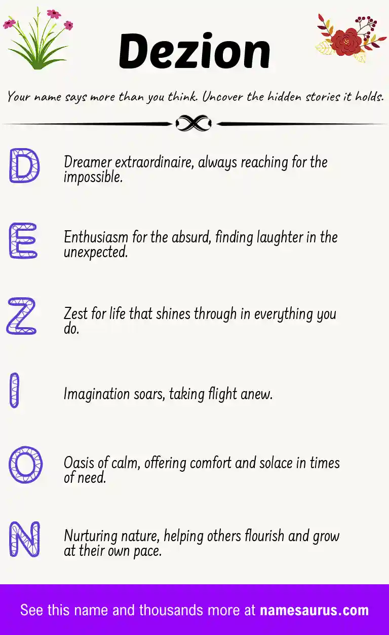 Acrostic poem about Dezion.