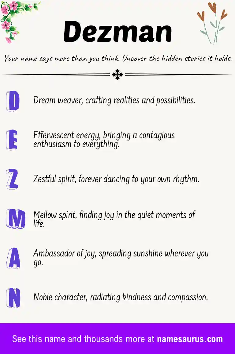 Acrostic poem about Dezman.