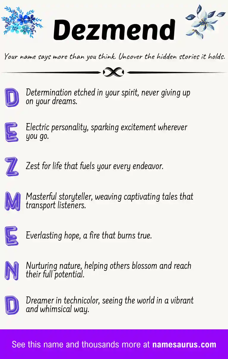 Acrostic poem about Dezmend.