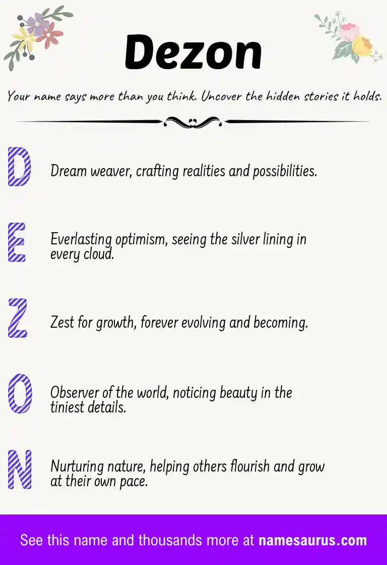 Acrostic poem about Dezon.