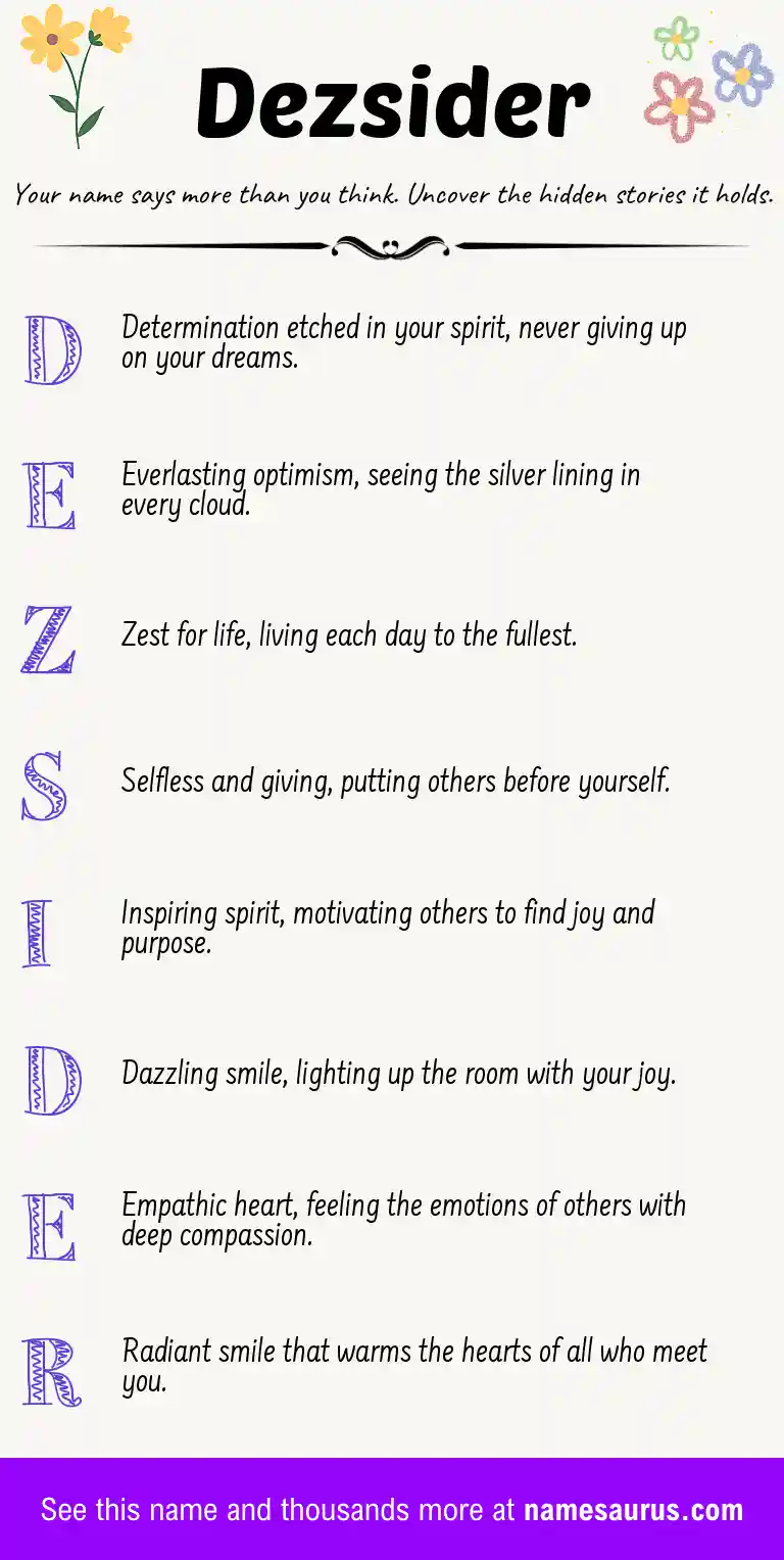 Acrostic poem about Dezsider.