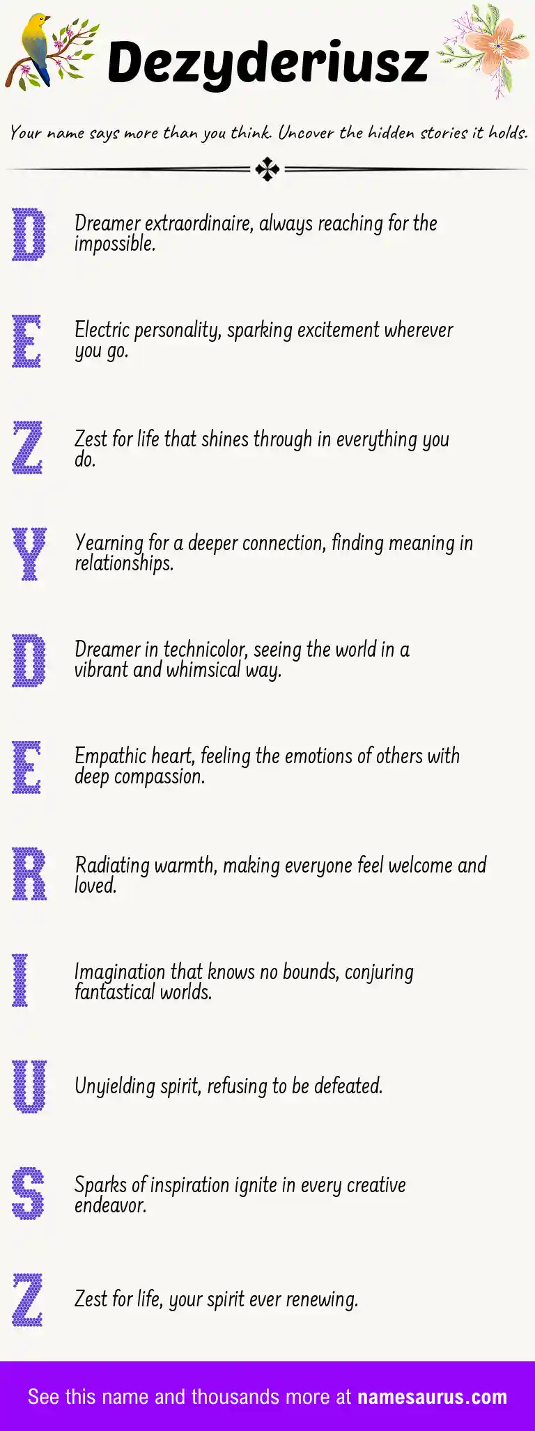 Acrostic poem about Dezyderiusz.