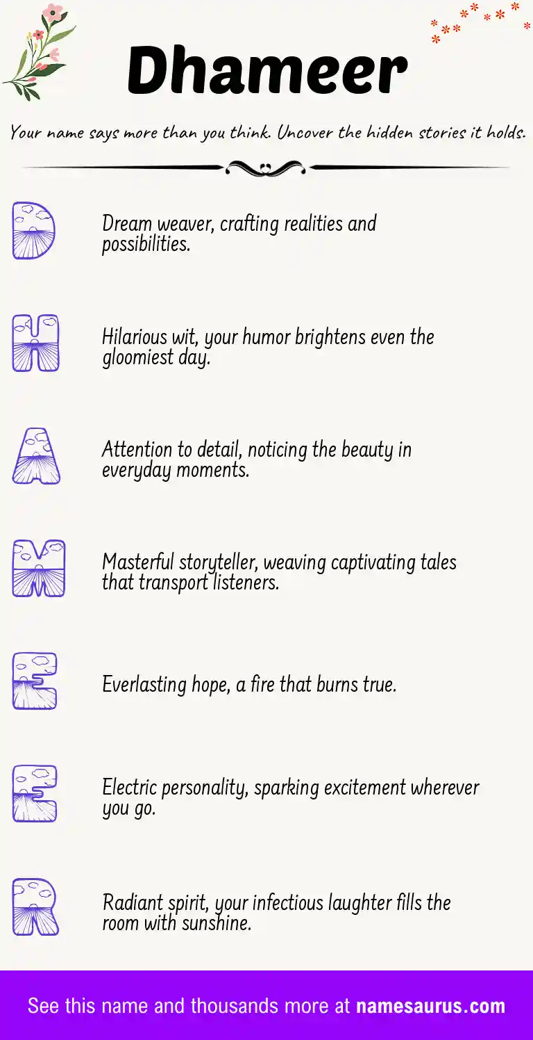 Acrostic poem about Dhameer.