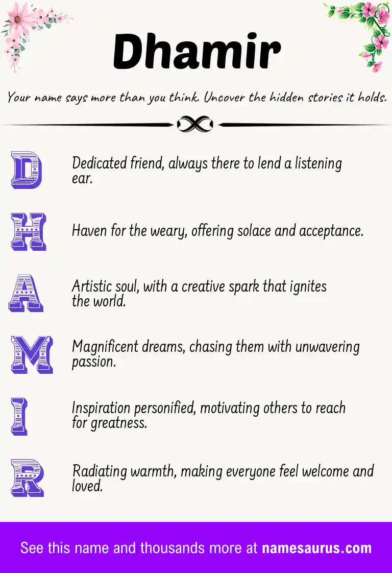 Acrostic poem about Dhamir.