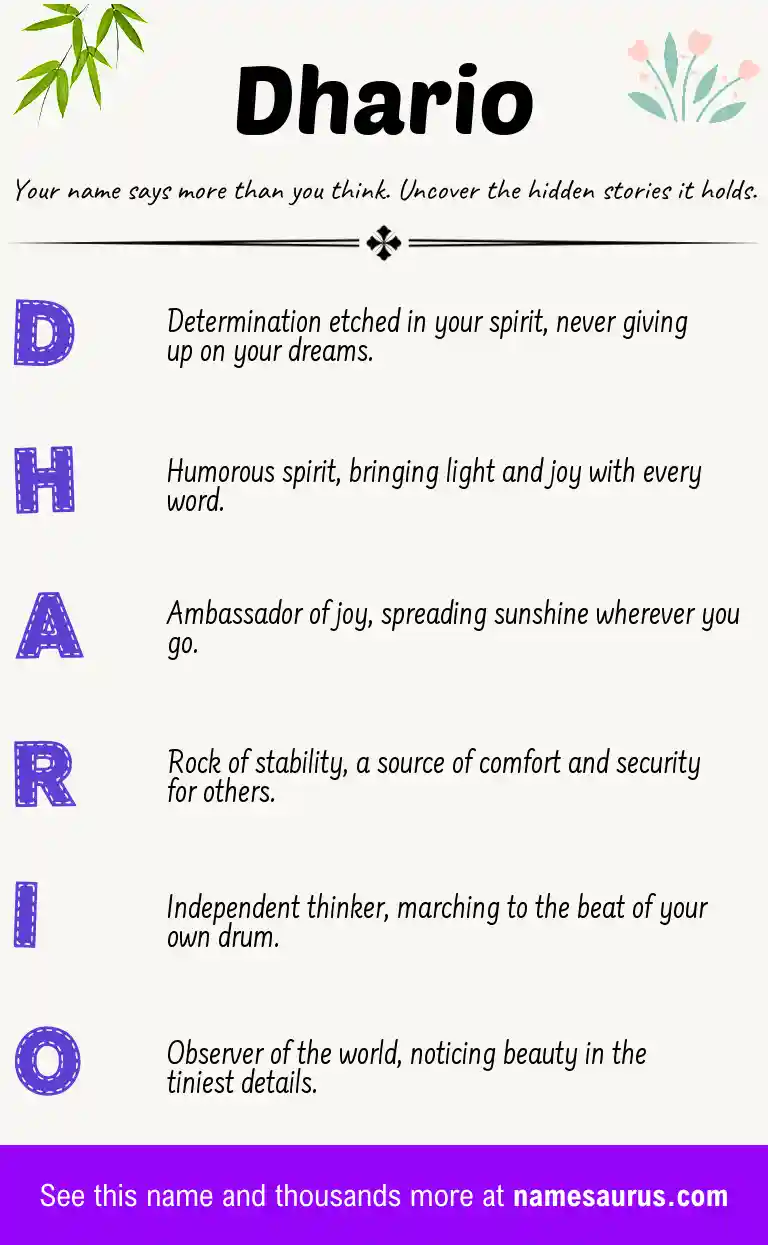 Acrostic poem about Dhario.