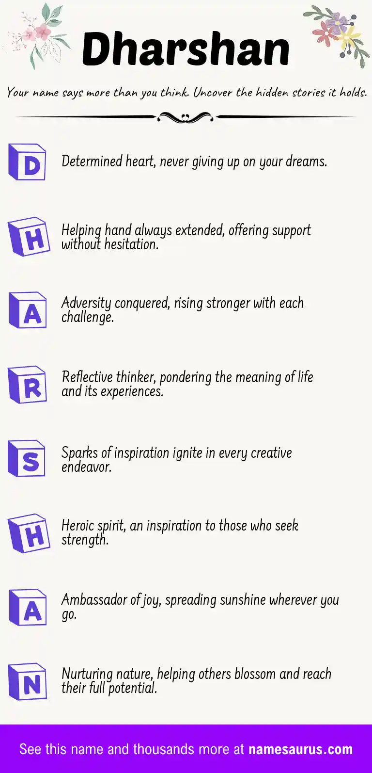 Acrostic poem about Dharshan.
