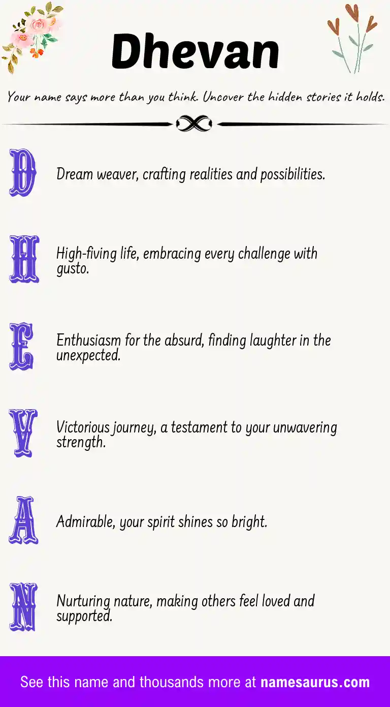 Acrostic poem about Dhevan.