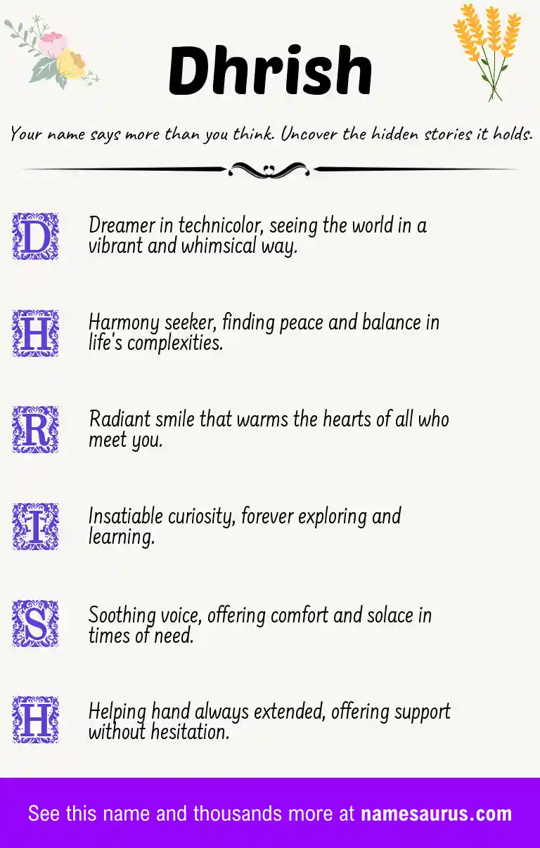 Acrostic poem about Dhrish.