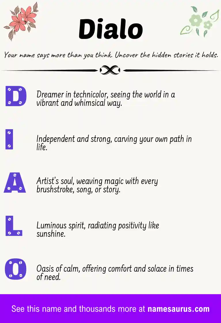 Acrostic poem about Dialo.