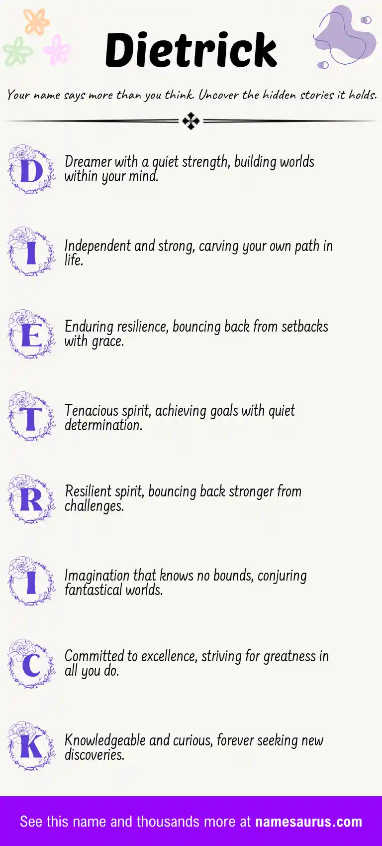 Acrostic poem about Dietrick.