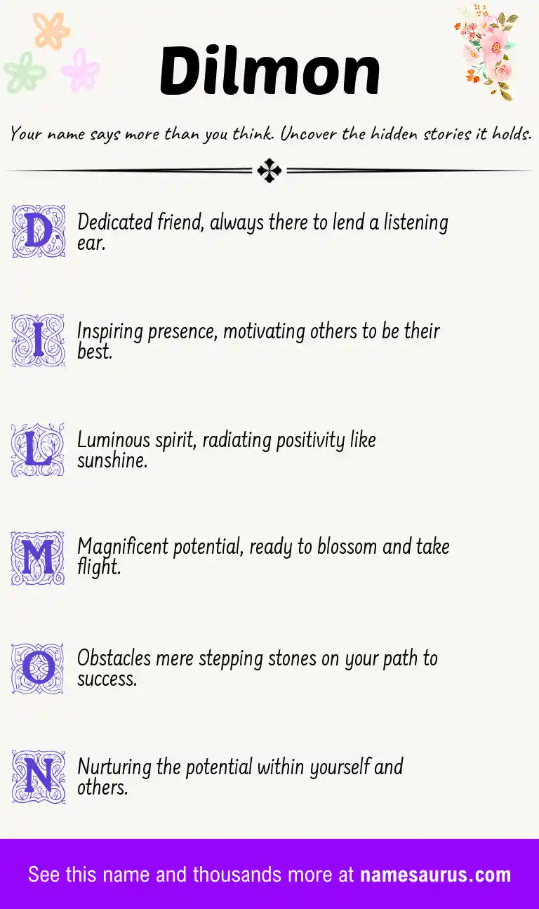 Acrostic poem about Dilmon.