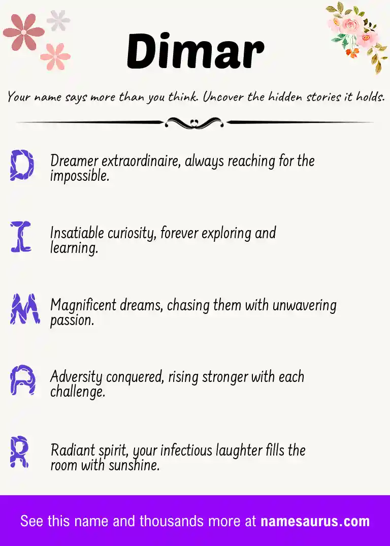 Acrostic poem about Dimar.