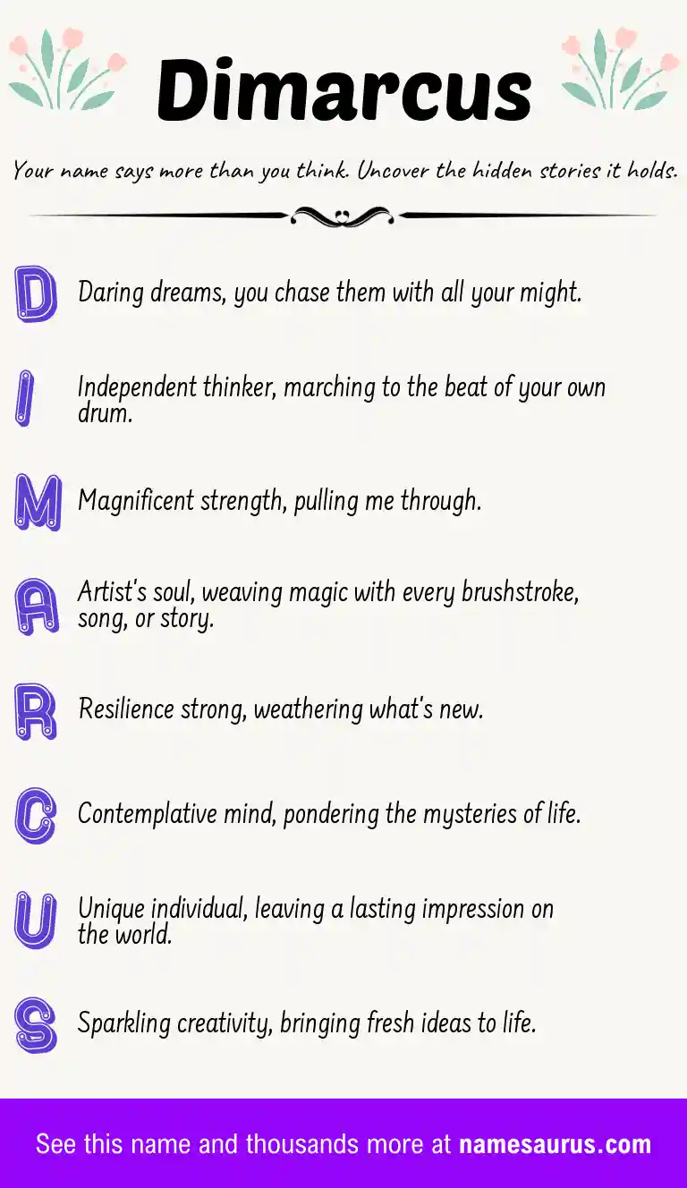 Acrostic poem about Dimarcus.