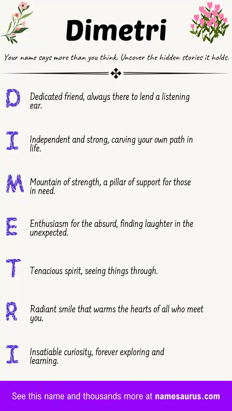 Acrostic poem about Dimetri.