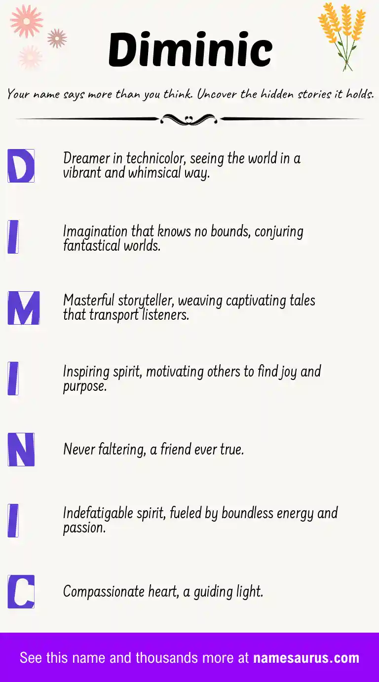 Acrostic poem about Diminic.