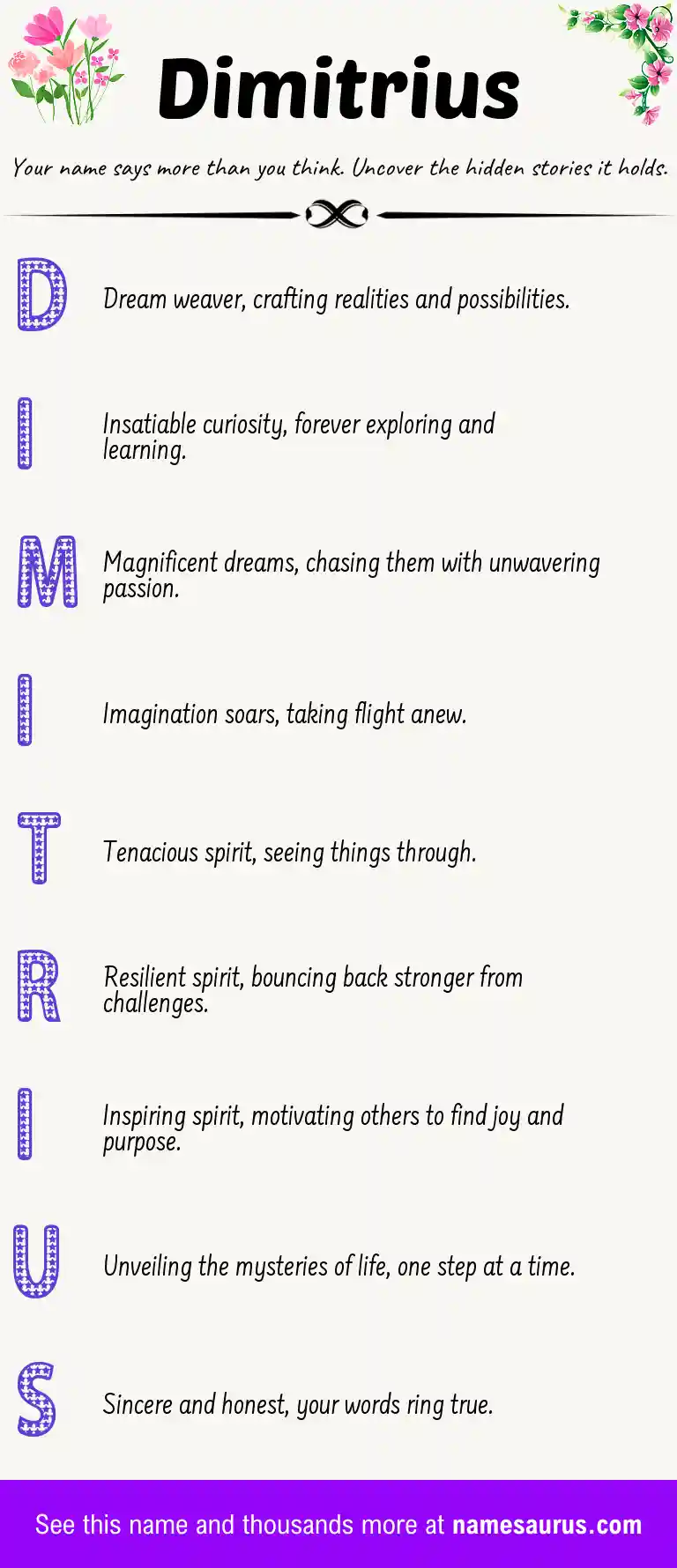Acrostic poem about Dimitrius.