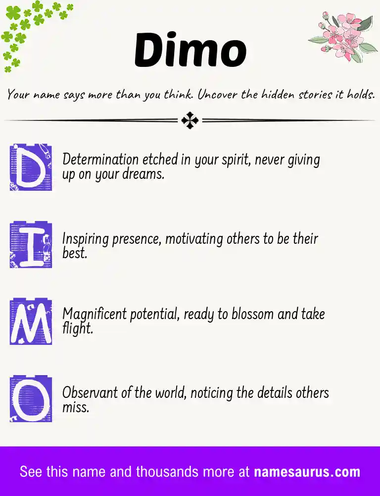 Acrostic poem about Dimo.