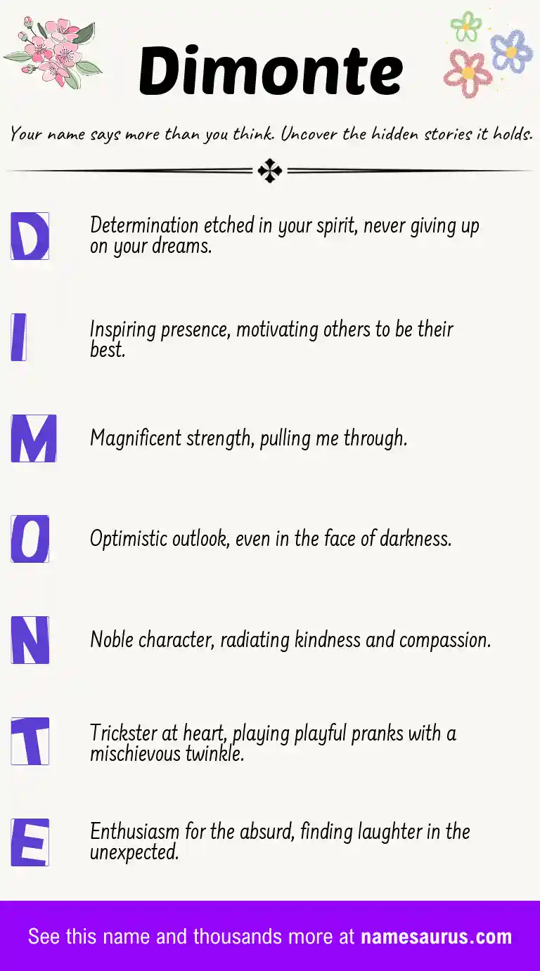 Acrostic poem about Dimonte.